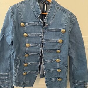 Free people Blue Denim Military Style Jacket with Gold Buttons